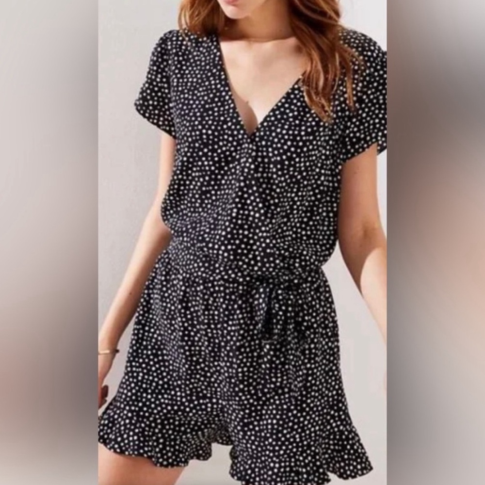 Ann Taylor LOFT Polka Dot Romper Black White Size Small